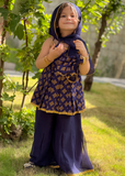 Modest 3 Piece Printed Rawsilk Blue Gharara