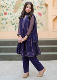 Modest Embroidered Crinkle Suit Blue 3 Piece