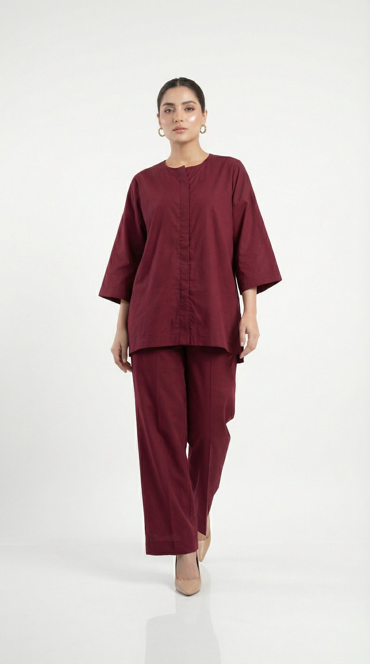 Reema Ahsan - Livia Cotton Suit For Women - Dark Maroon - 2 Piece