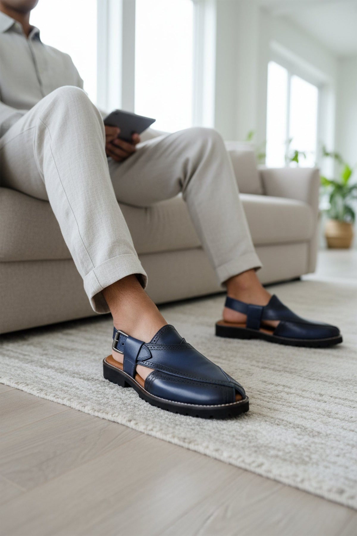Navado - Brogue Peshawari Blue Sandals For Men