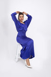 Syah - Batwing Sleeves Dress - Royal Blue - Silk - 1 Piece