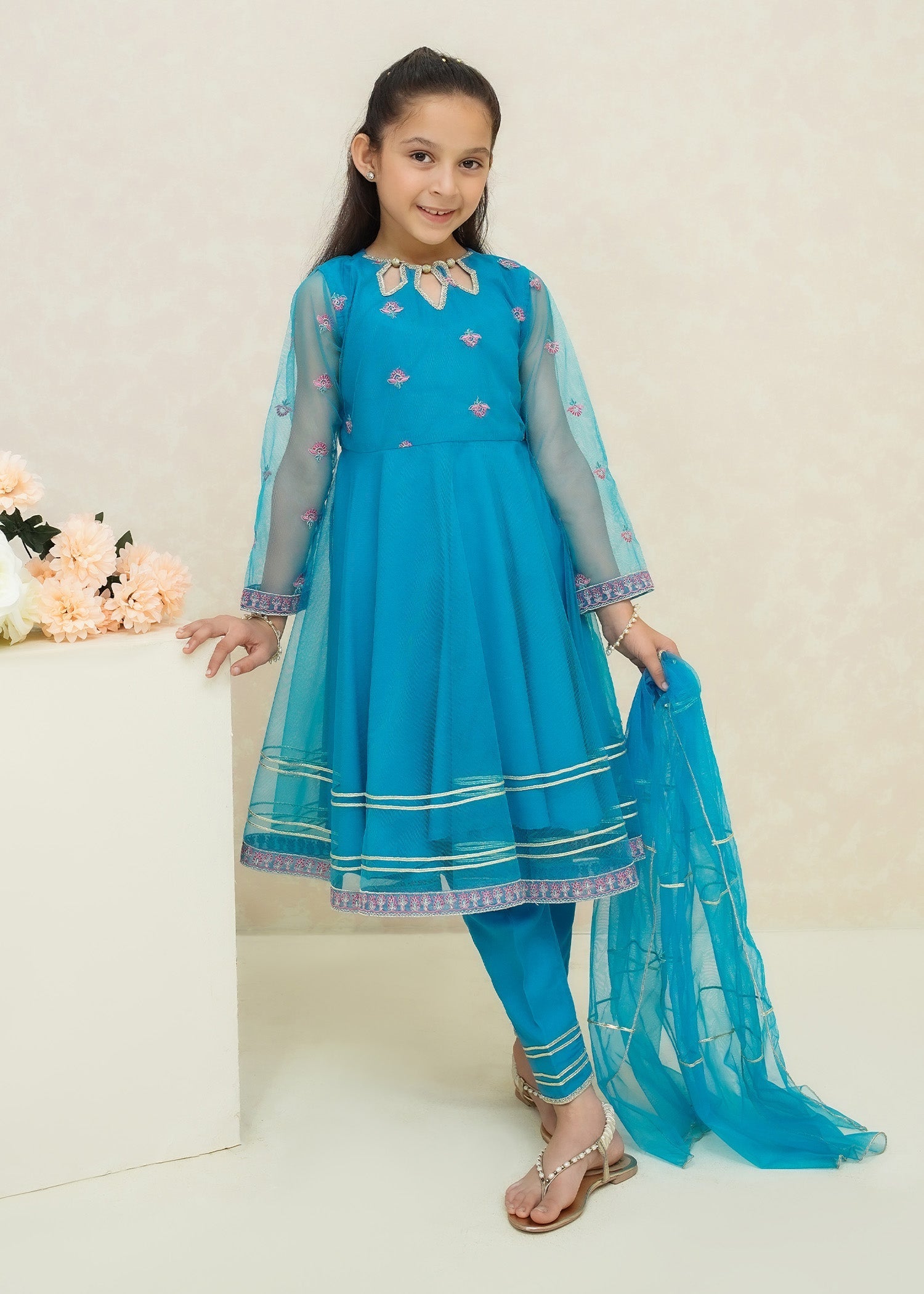 Modest - Saniya - Net - Blue - 3 Piece