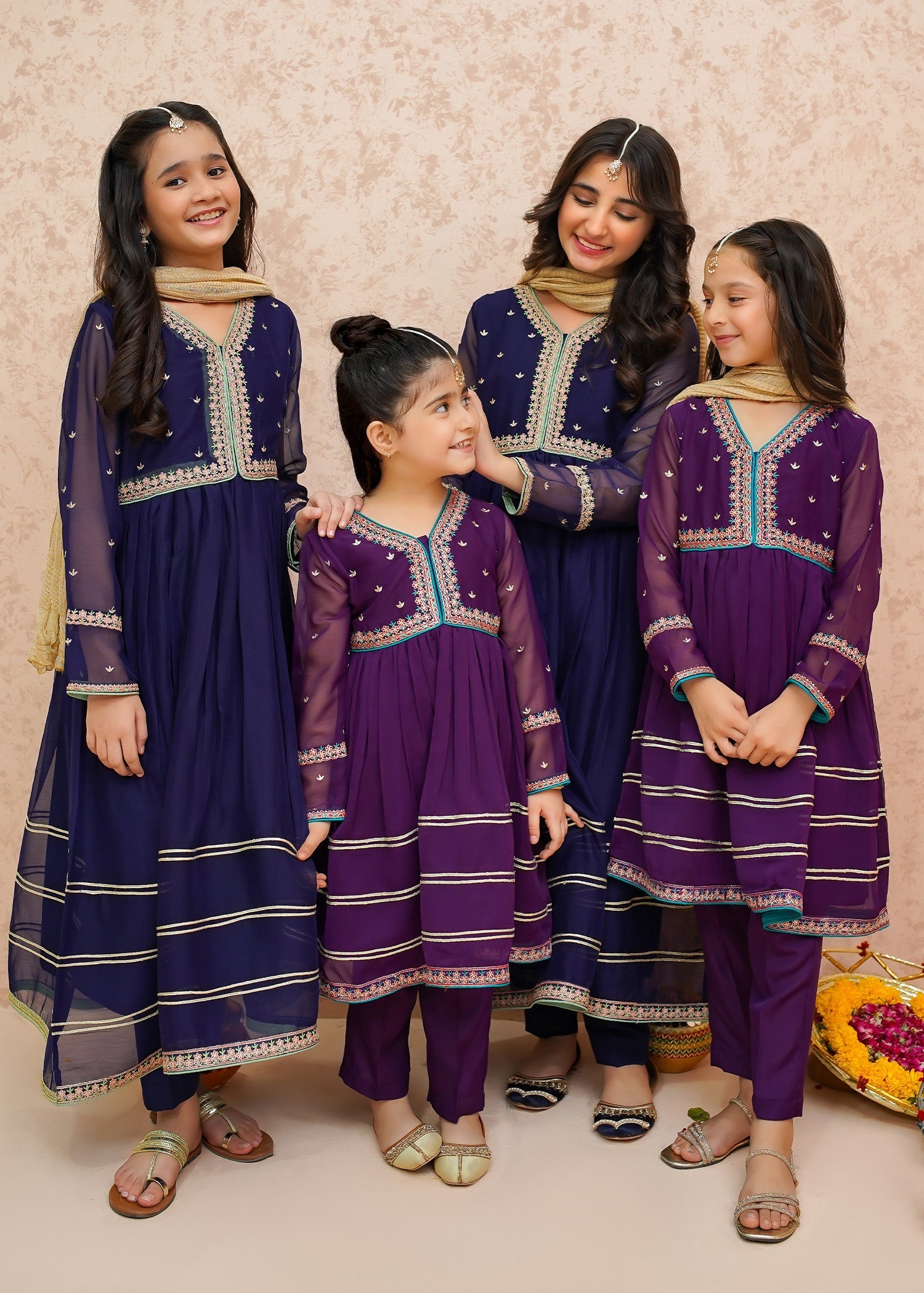 Modest - Festive Chiffon Blue Outfit  | 9075 - Girls 3 Piece Suit - Chiffon