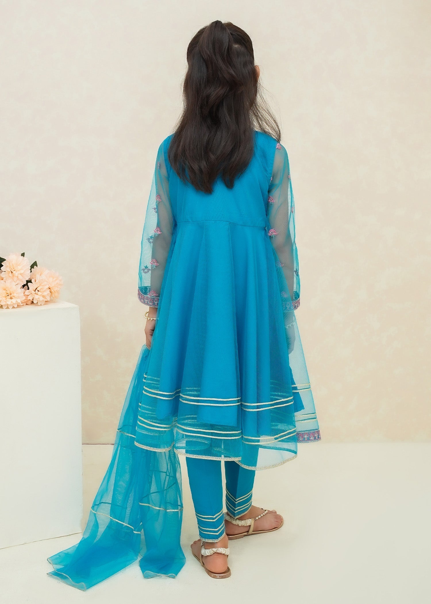 Modest - Saniya - Net - Blue - 3 Piece