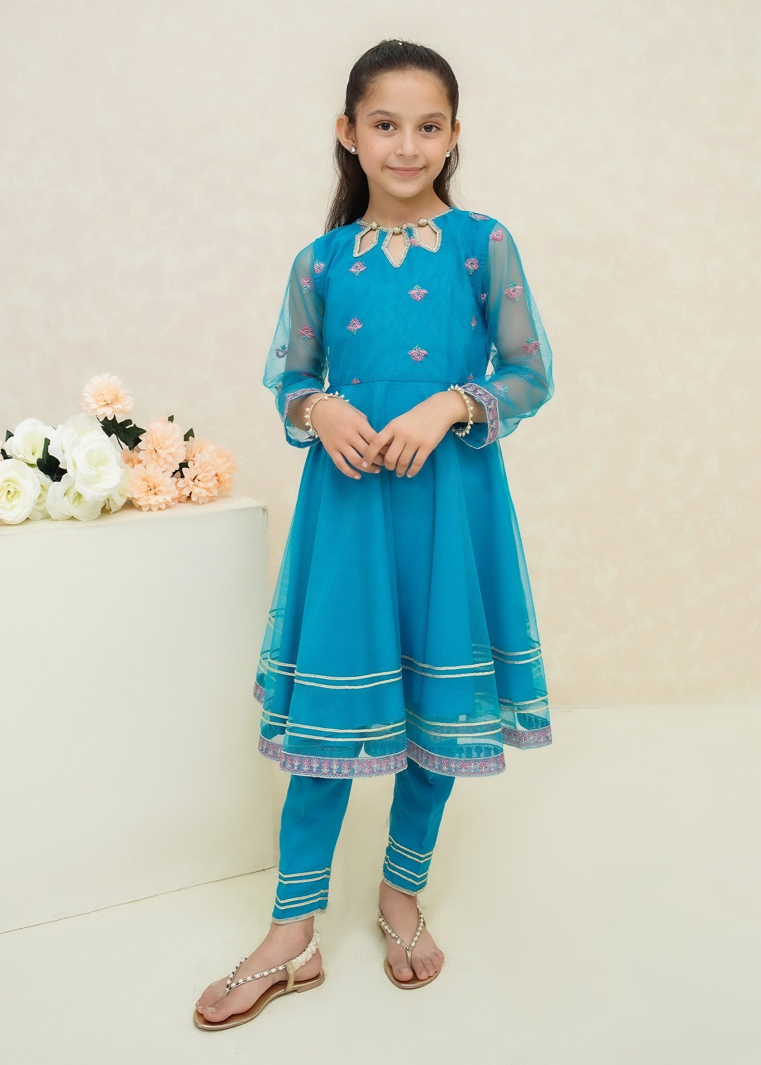 Modest - Saniya - Net - Blue - 3 Piece