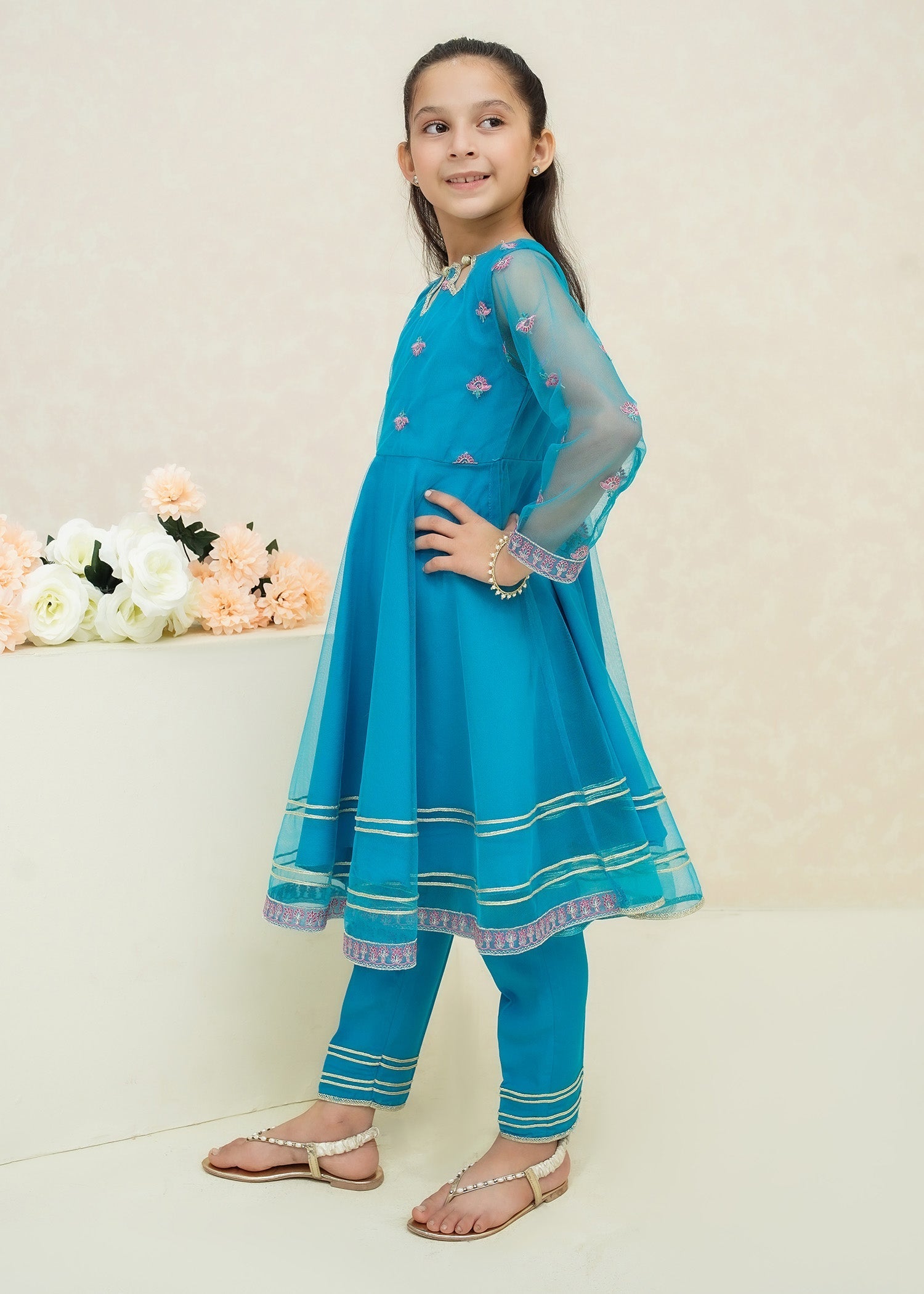 Modest - Saniya - Net - Blue - 3 Piece