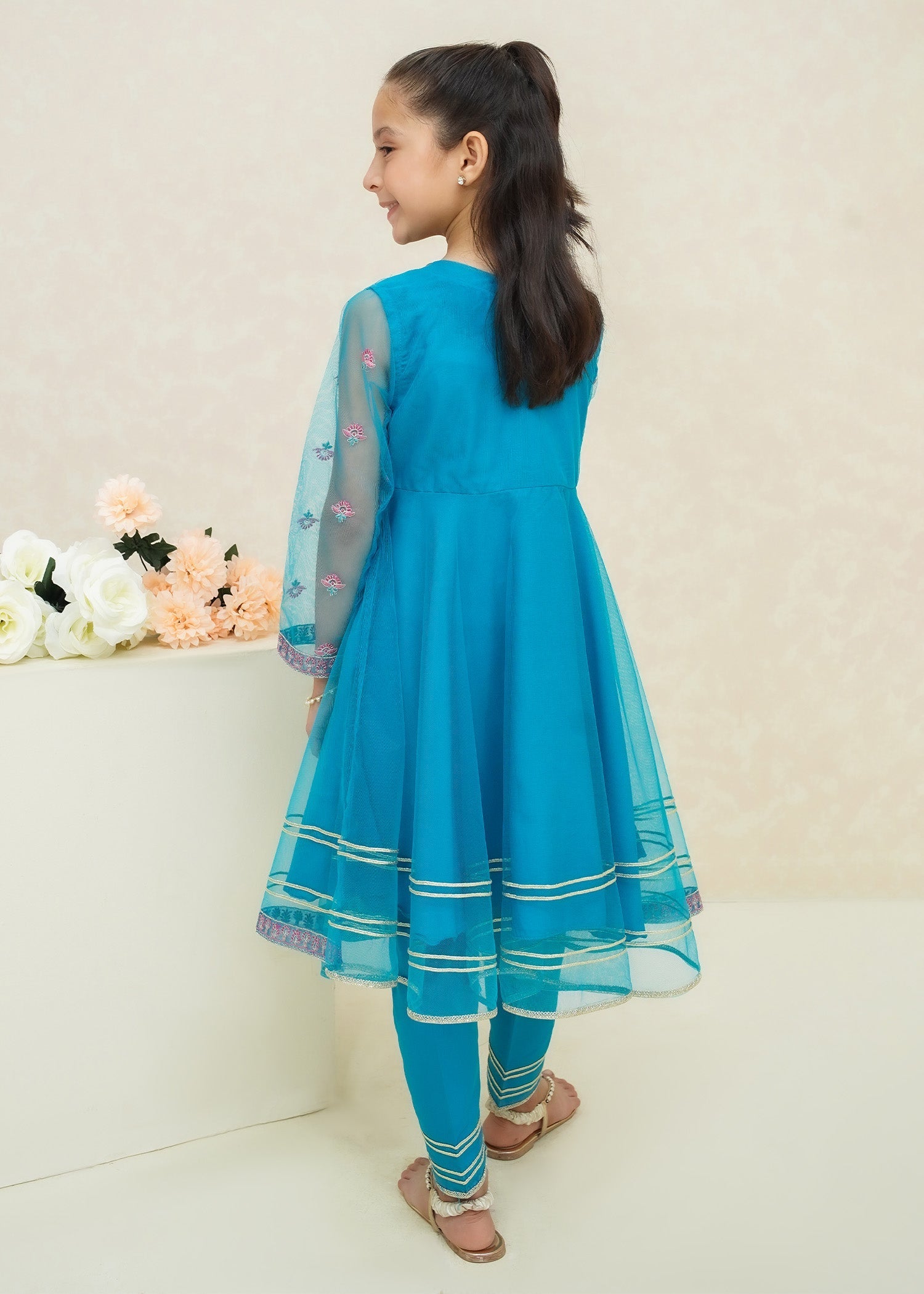 Modest - Saniya - Net - Blue - 3 Piece