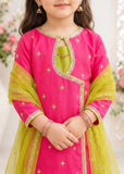 Modest - Rawsilk Embroidered Gharara For Girl - Pink - 3 Piece