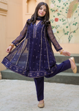 Modest Embroidered Crinkle Suit Blue 3 Piece