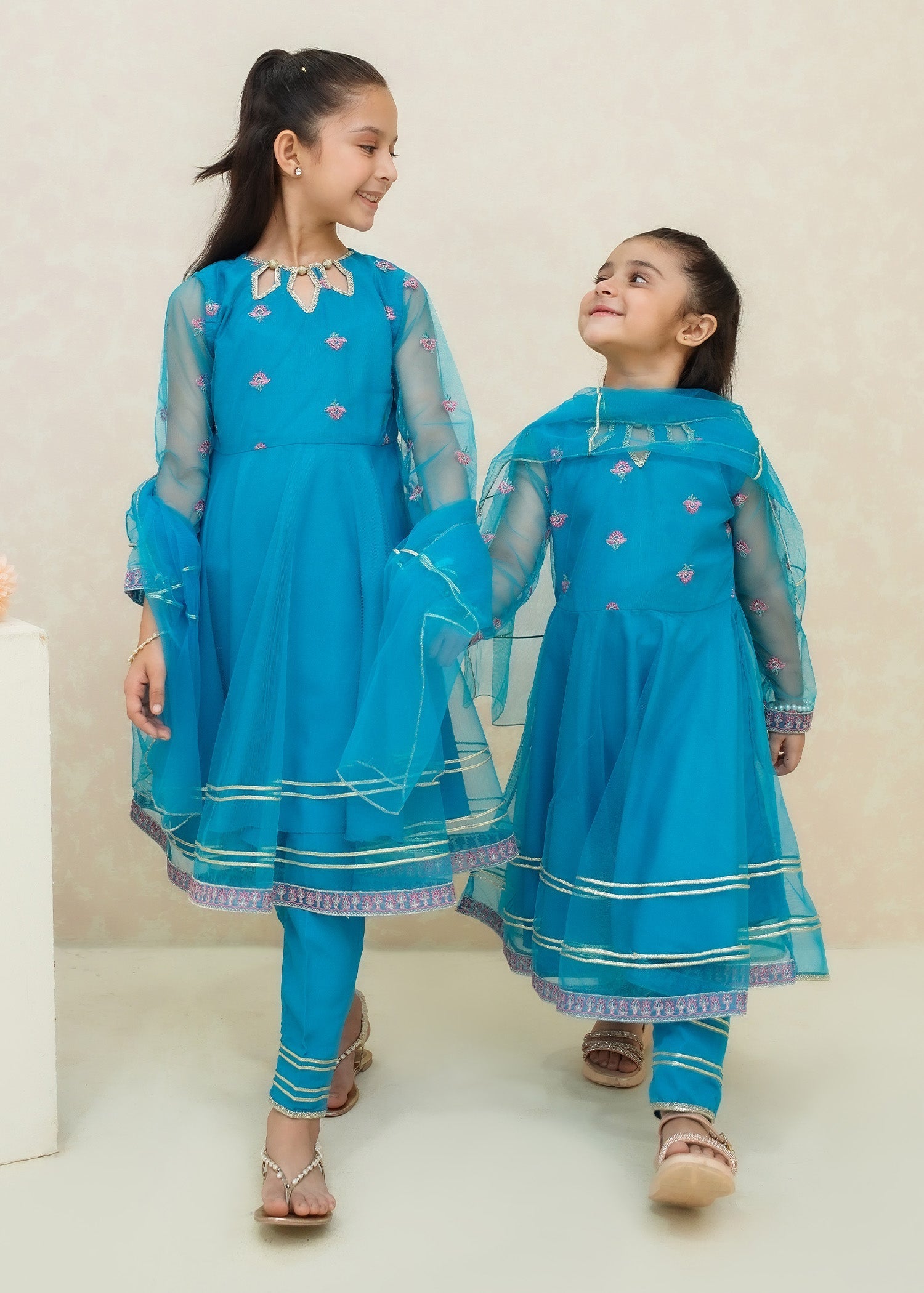 Modest - Saniya - Net - Blue - 3 Piece