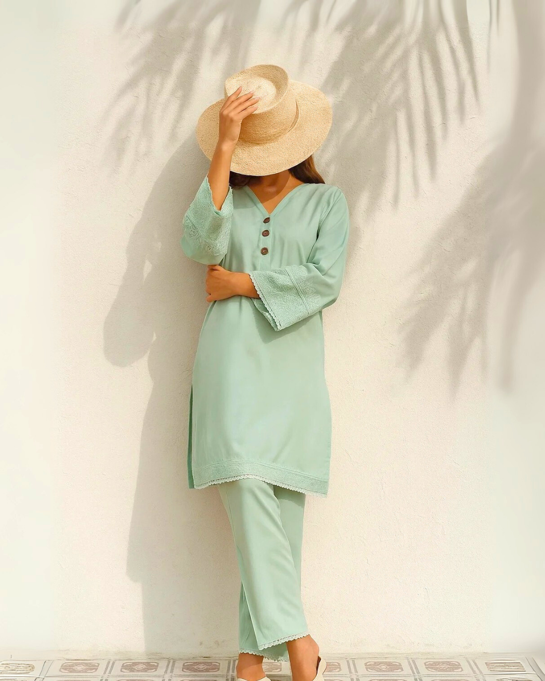 Ayla Studio - Dobby Lawn Sabz-Sitara Embroidered Suit For Women - Green - 2 Piece