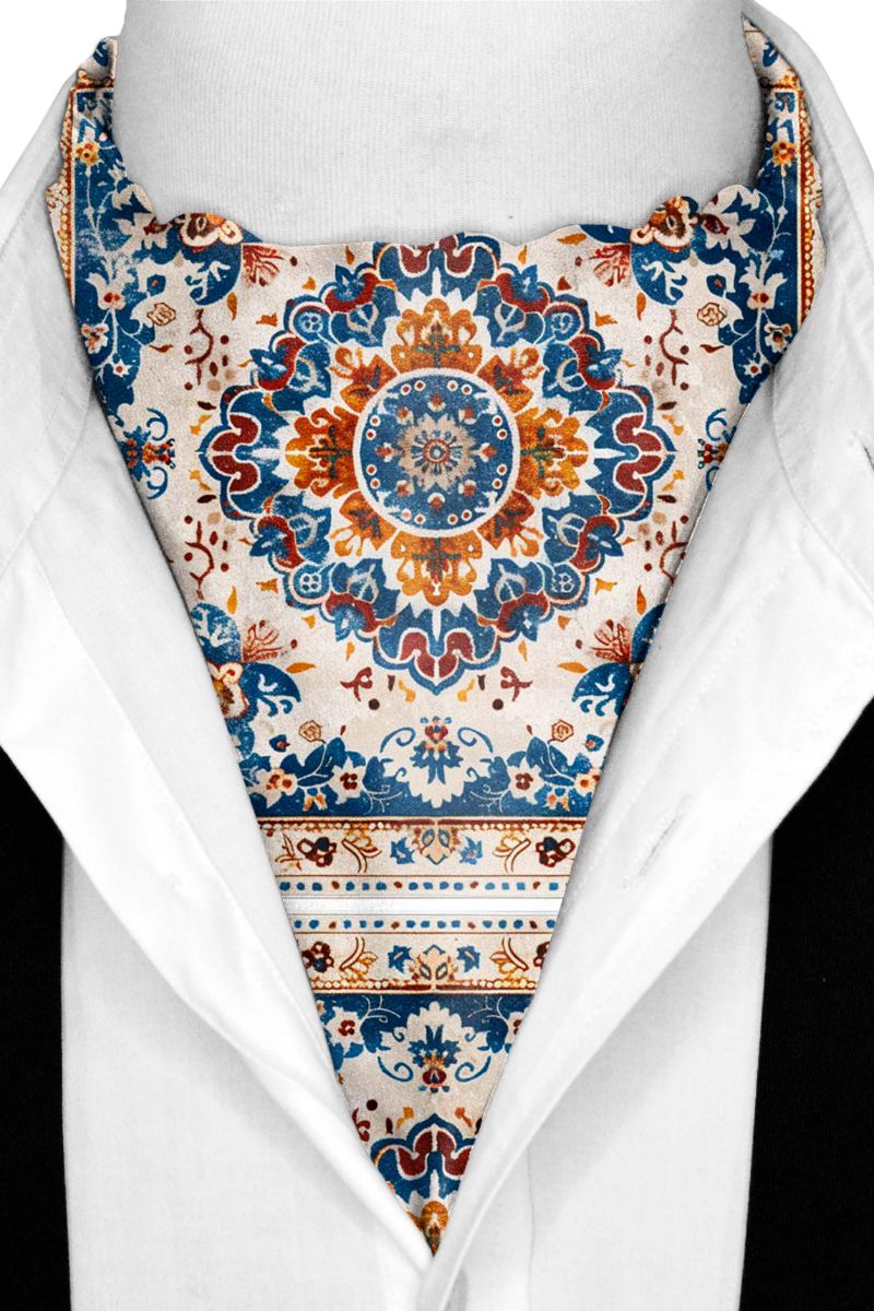 Black Wolf - TURKMEN AFGHAN SILK ASCOT - Light Gray - 1 Piece