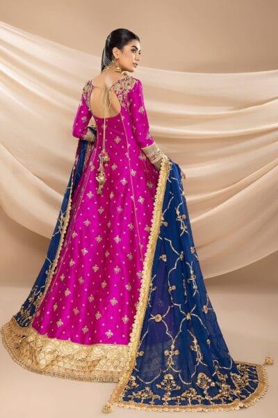 Nilofer Shahid - Indian Raw Silk Embellished Peshwas with Pure Chiffon Persian Blue Dupatta - 2 Piece - Studio by TCS