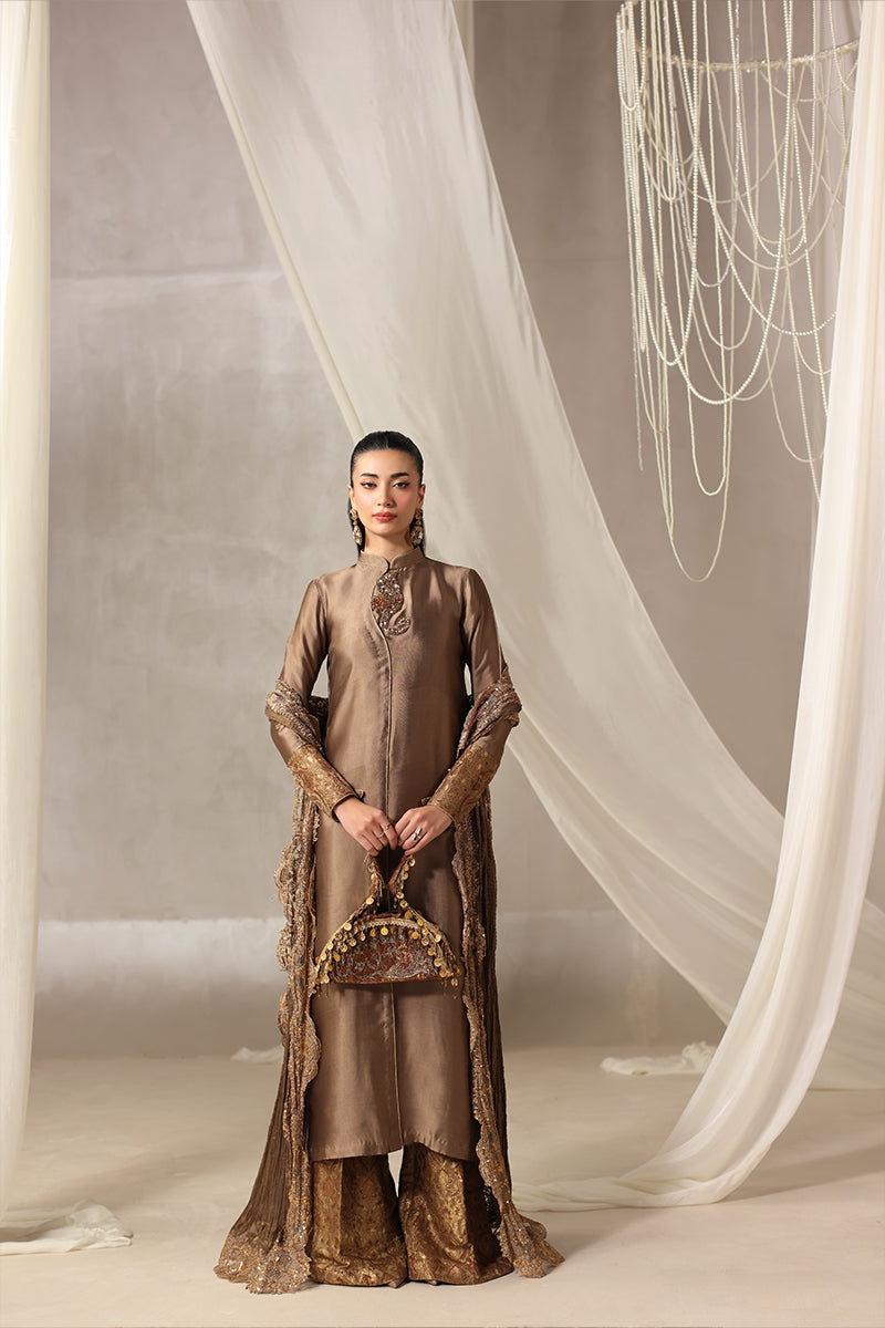 Musferah Saad - Brûlée Tissue Silk Suit For Women - 3 piece