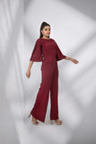 Syah - Casual Top With Trouser - Maroon - Crepe - 2 Piece