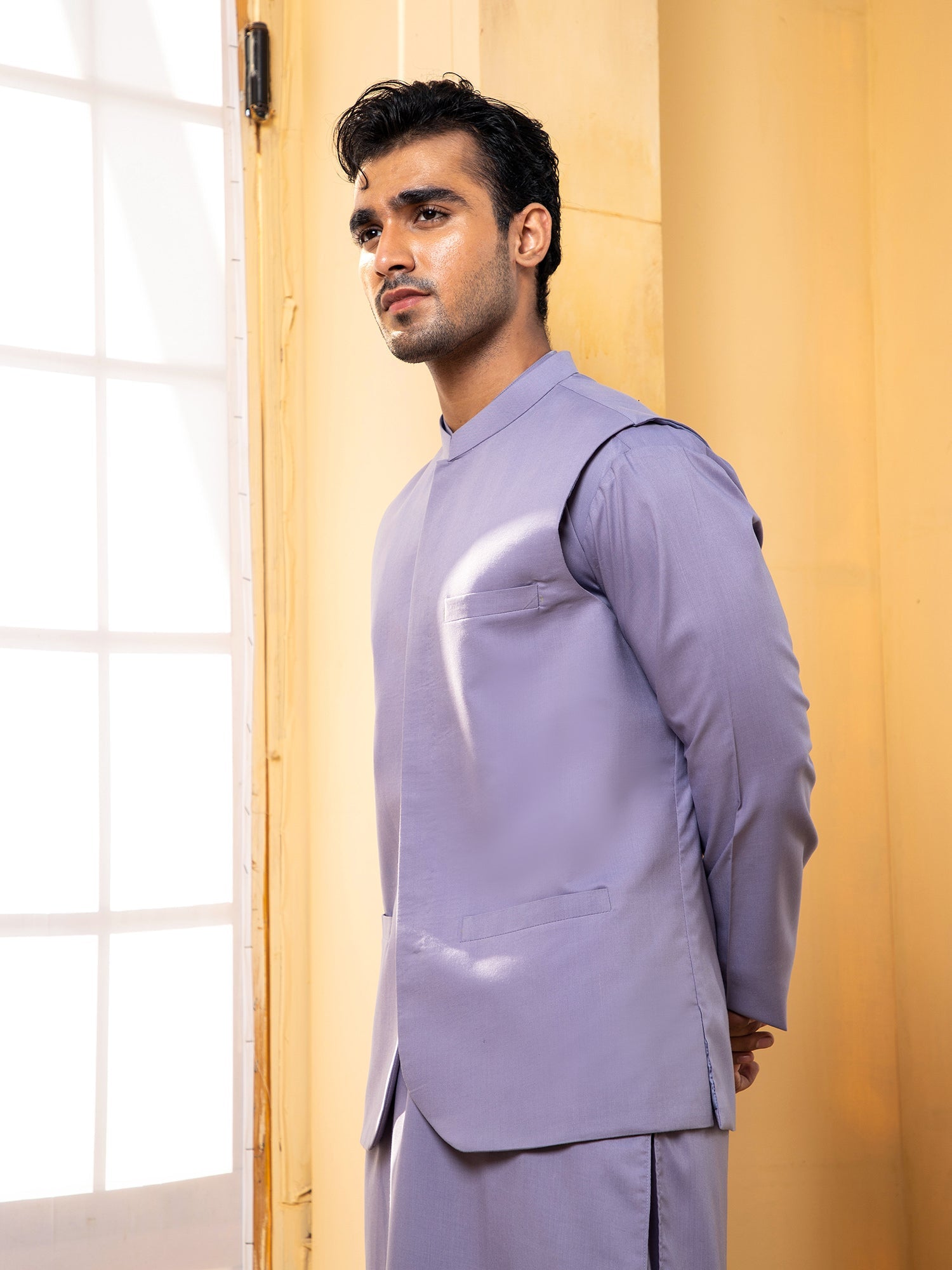 Shahjahan - Lavender Kurta Shalwar With Waistcoat - 3 Piece