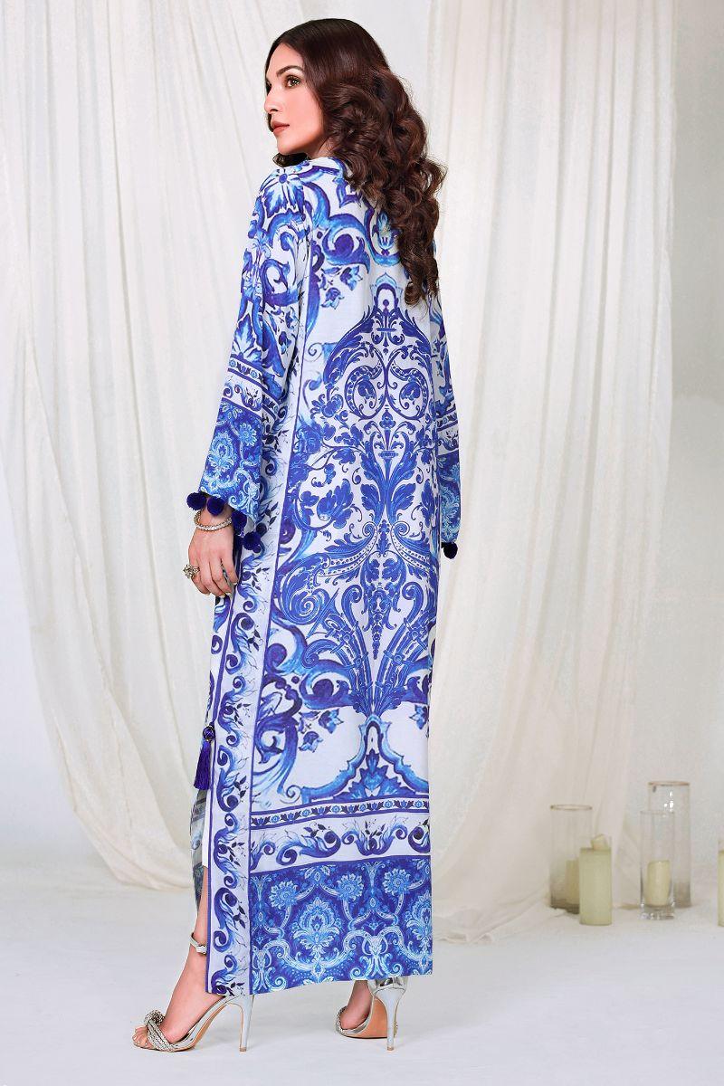 Reema Ahsan - ISHA - PK Raw silk - White & blue - 2 Piece