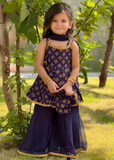 Modest 3 Piece Printed Rawsilk Blue Gharara