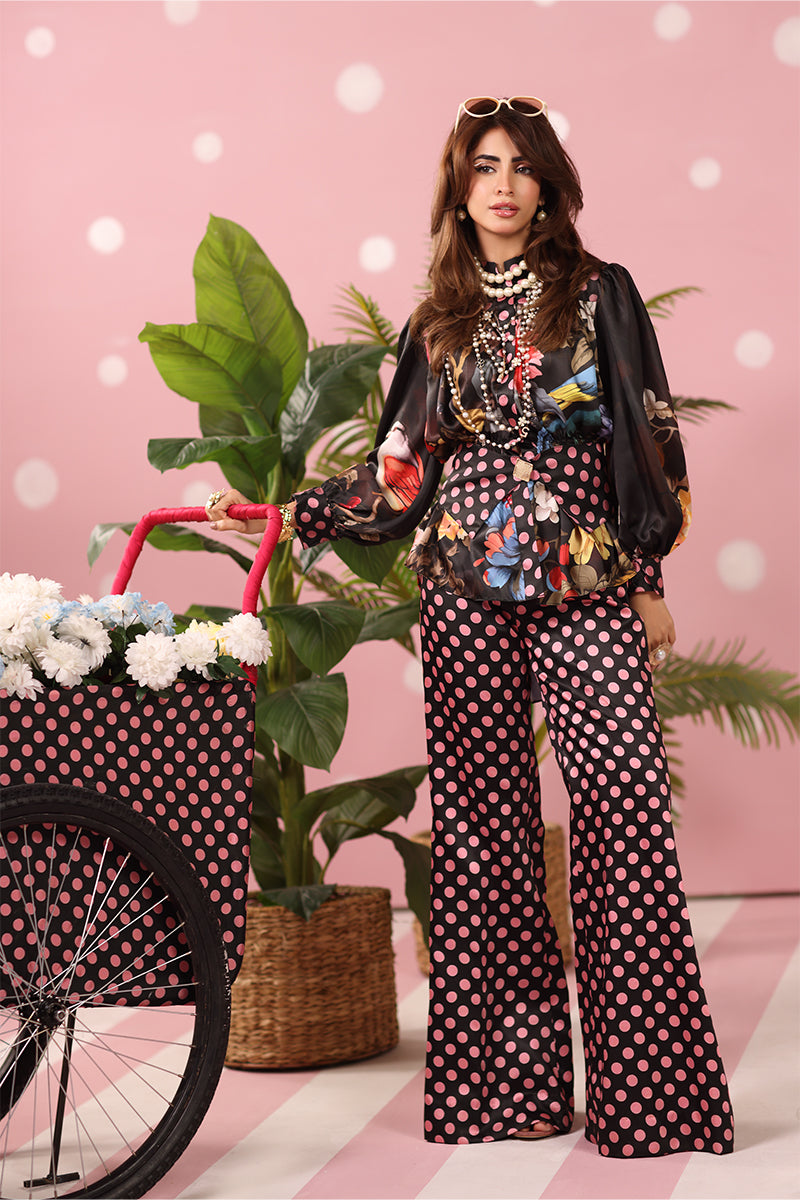 Musferah Saad - Polka Panache Printed Silk Suit For Women - 3 piece
