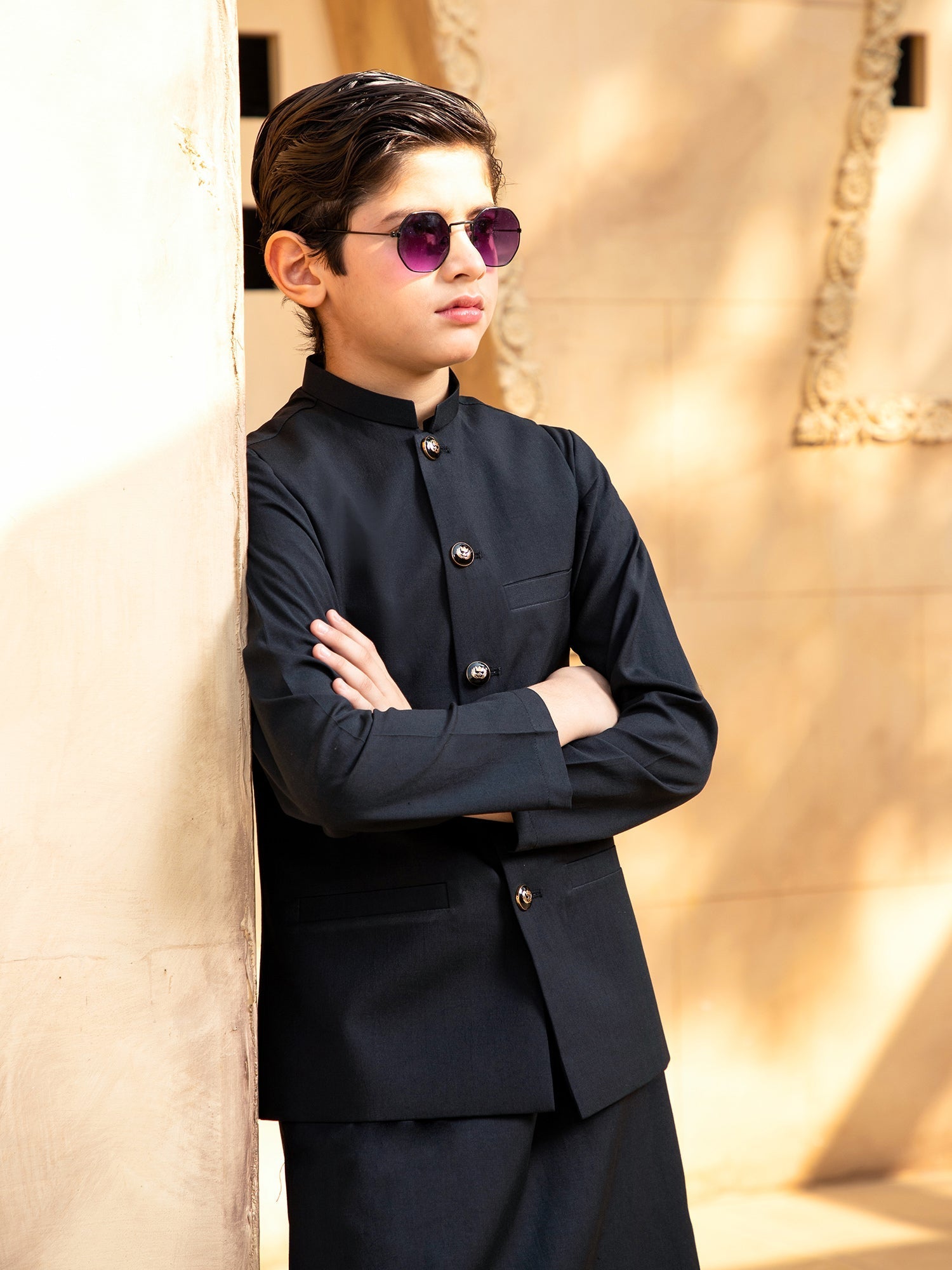 Shahjahan - Boski Black Kurta Trouser with Waistcoat - 3 Piece