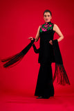 Salahuddin Pasha - Matte Noir Bloom Velvet Gharara For Women - Black - 3 Piece