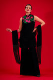 Salahuddin Pasha - Matte Noir Bloom Velvet Gharara For Women - Black - 3 Piece