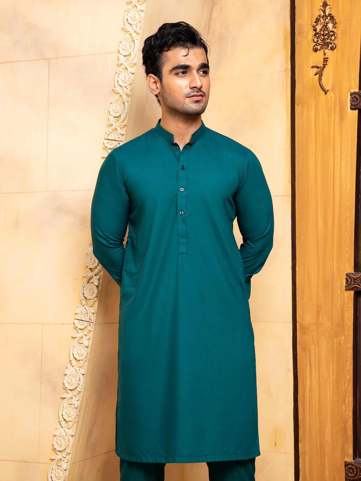 Shahjahan - Teal Kurta Trouser - 2 Piece