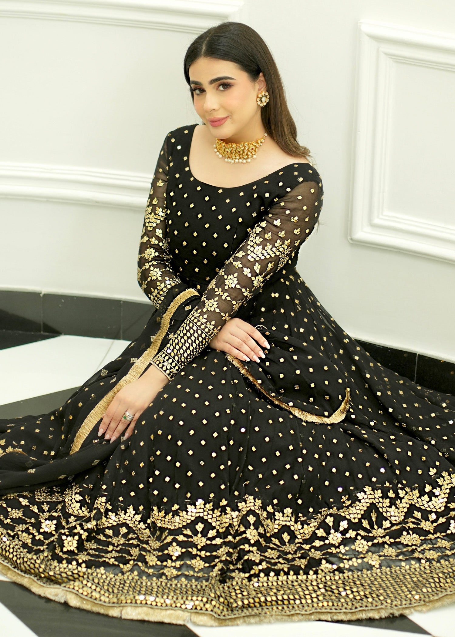 Allure by IH - SAFA - Black - Chiffon & Katan - 4 Piece