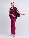 Salahuddin Pasha - Czarina Velvet Jacket For Women - Burgundy - 2 Piece