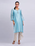 Salahuddin Pasha - Blue Skies Silk Suit For Women - 2 Piece
