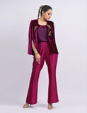 Salahuddin Pasha - Czarina Velvet Jacket For Women - Burgundy - 2 Piece