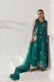 Shehrnaz - Emerald Green Silk Embroidered Tunic Set - Emerald Green - 3 Piece