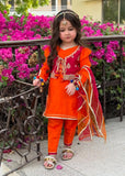 Modest - Rawsilk Toddler Dress For Girl - Orange - 3 Piece