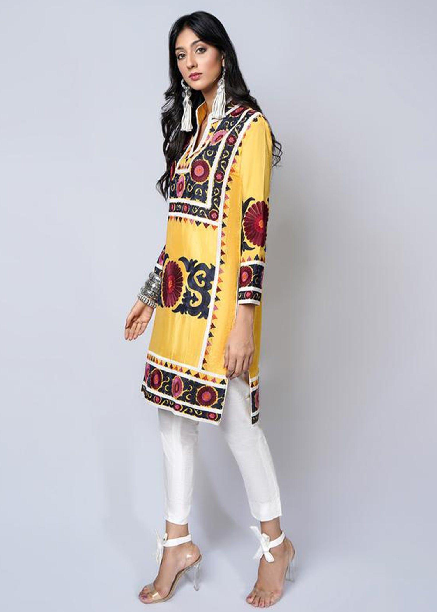 Rizwan Beyg - Suzani Silk Floss Embroidered Yellow Top - Studio by TCS