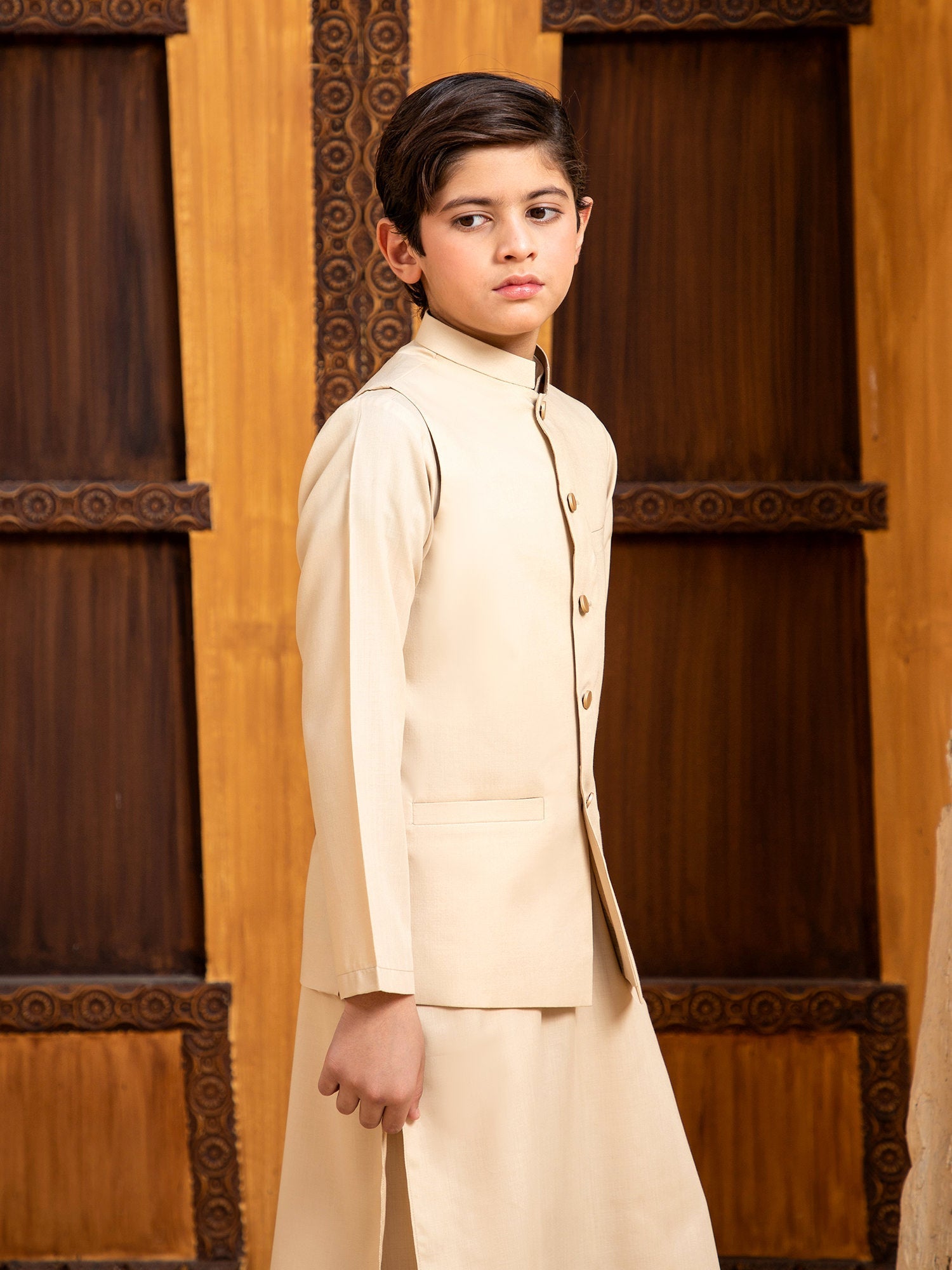 Shahjahan - Ivory Skin Kurta Trouser with Waistcoat - 3 Piece