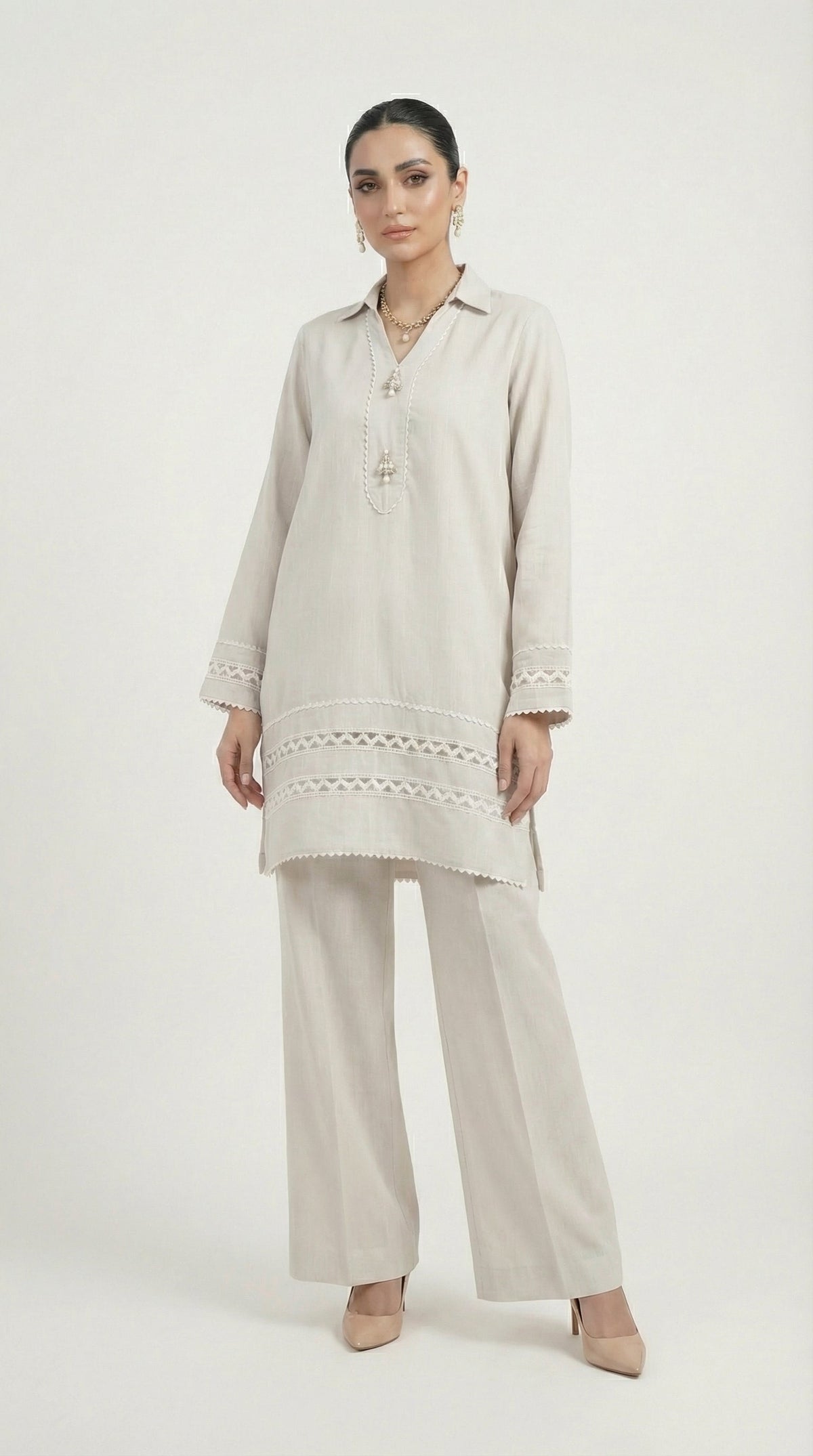 Reema Ahsan - Siya Irish Lawn Suit For Women - Light Grey - 2 Piece