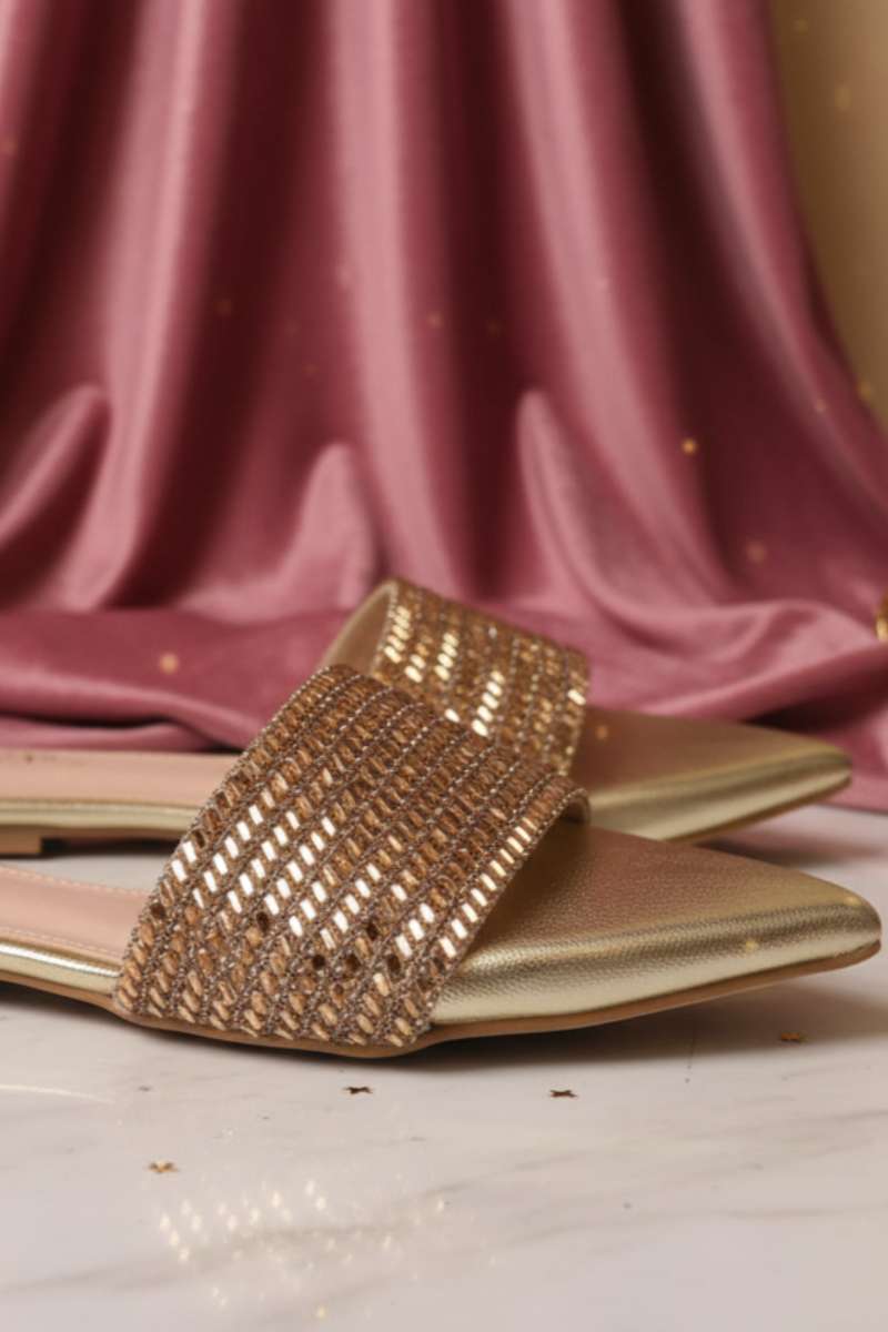 Milli Shoes - Fancy Slides For Women - Golden - Studio by TCS