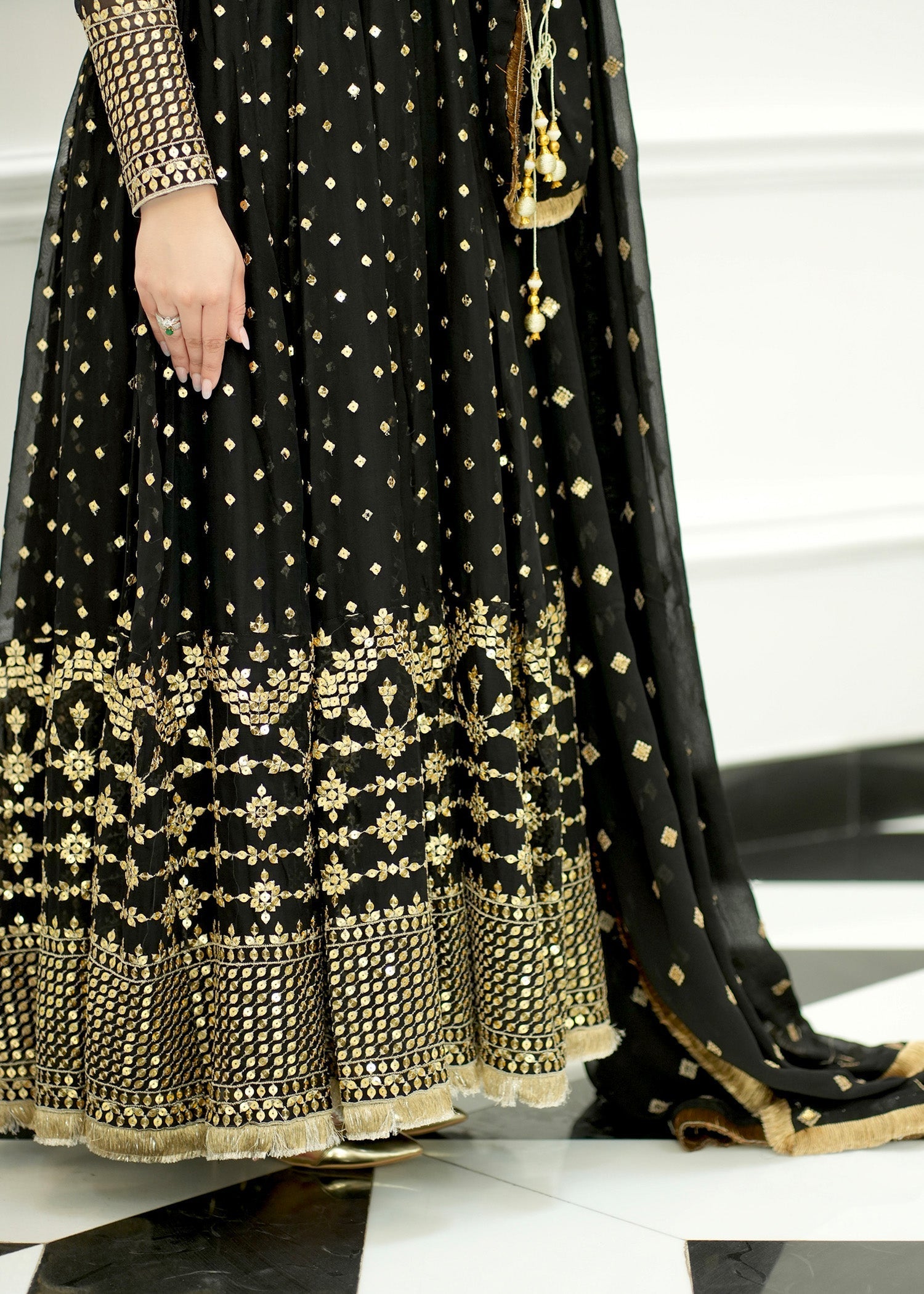 Allure by IH - SAFA - Black - Chiffon & Katan - 4 Piece