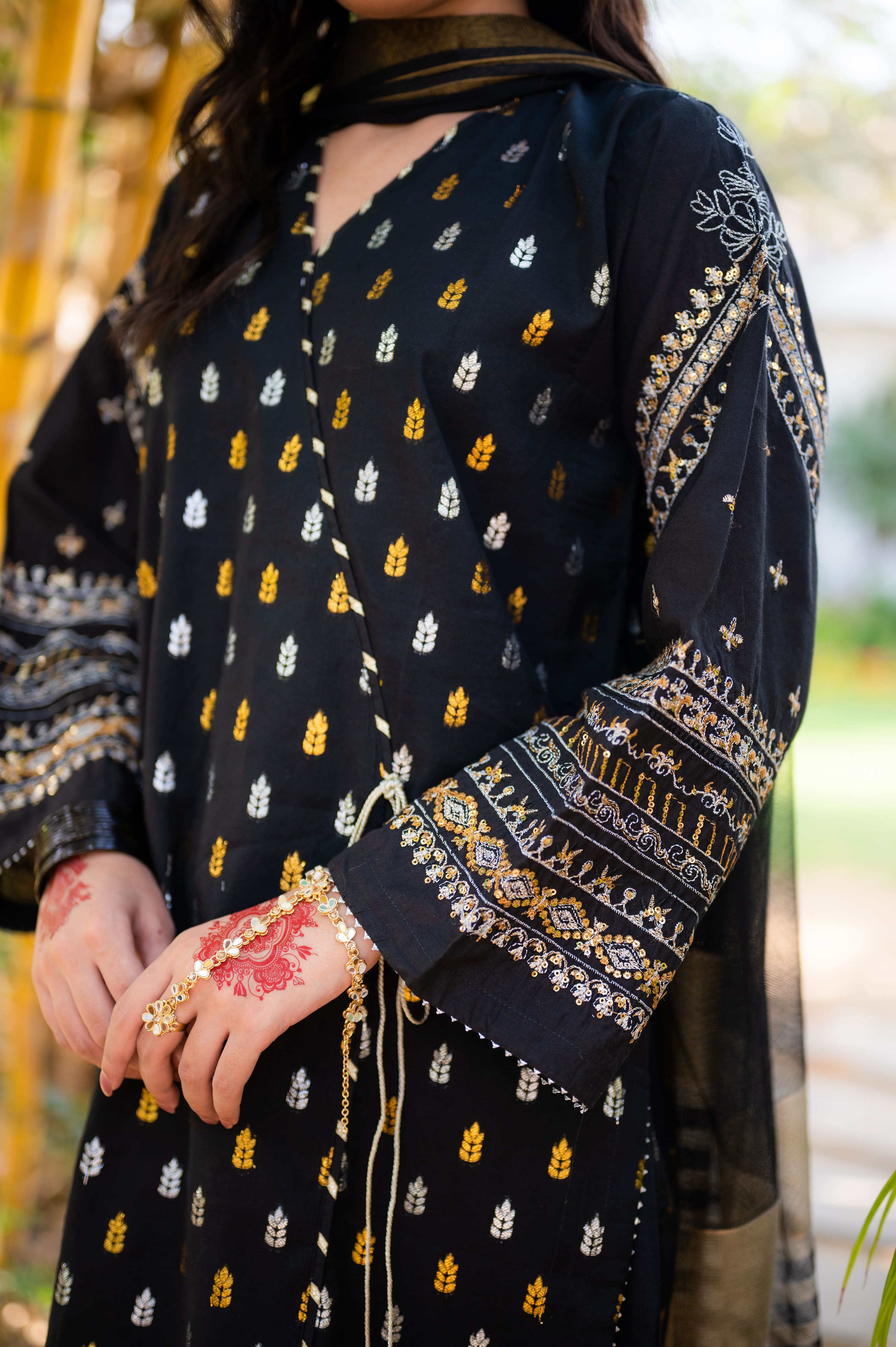 Omal by Komal - Afsana - Black -  Jacquard & Khaadi Net - 3 Piece