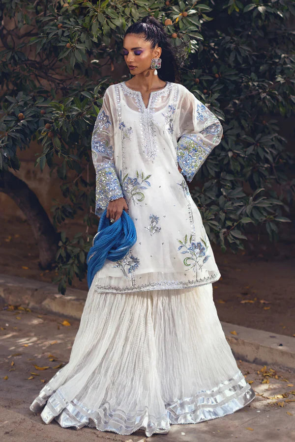 Sanam Chaudhri - Alara Cotton Net Suit For Women - White - 3 Piece