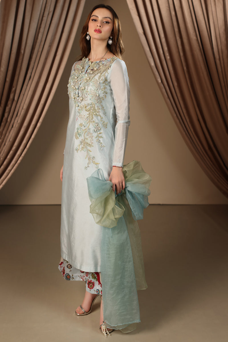 Musferah Saad - Ariana - Ice Blue - Tissue Silk & Organza - 3 Piece
