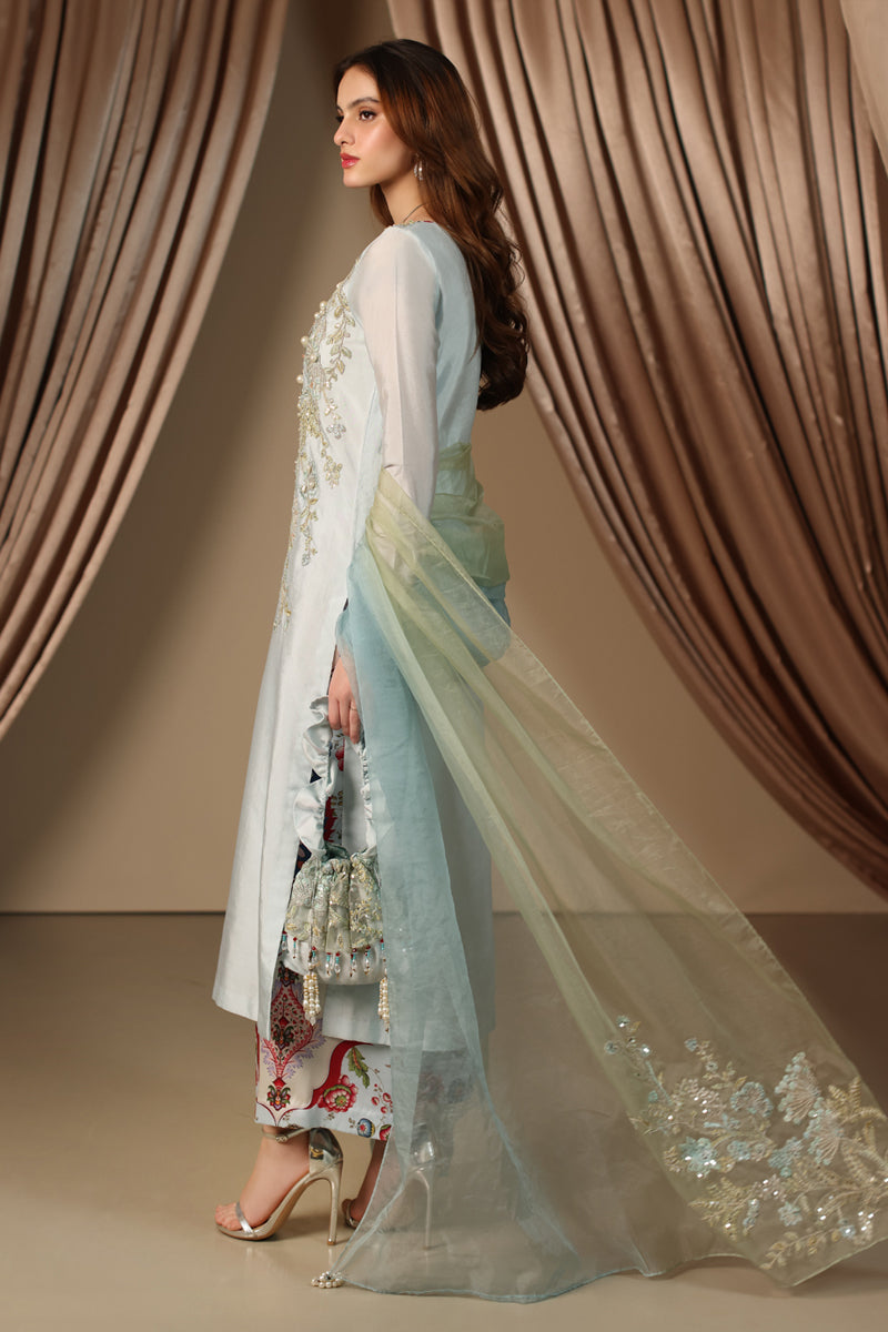 Musferah Saad - Ariana - Ice Blue - Tissue Silk & Organza - 3 Piece