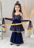 Modest 3 Piece Printed Rawsilk Blue Gharara