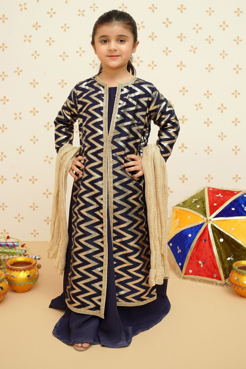 Modest - Organza Blue Set | 8985 - Organza - Navy Blue - 4 Piece