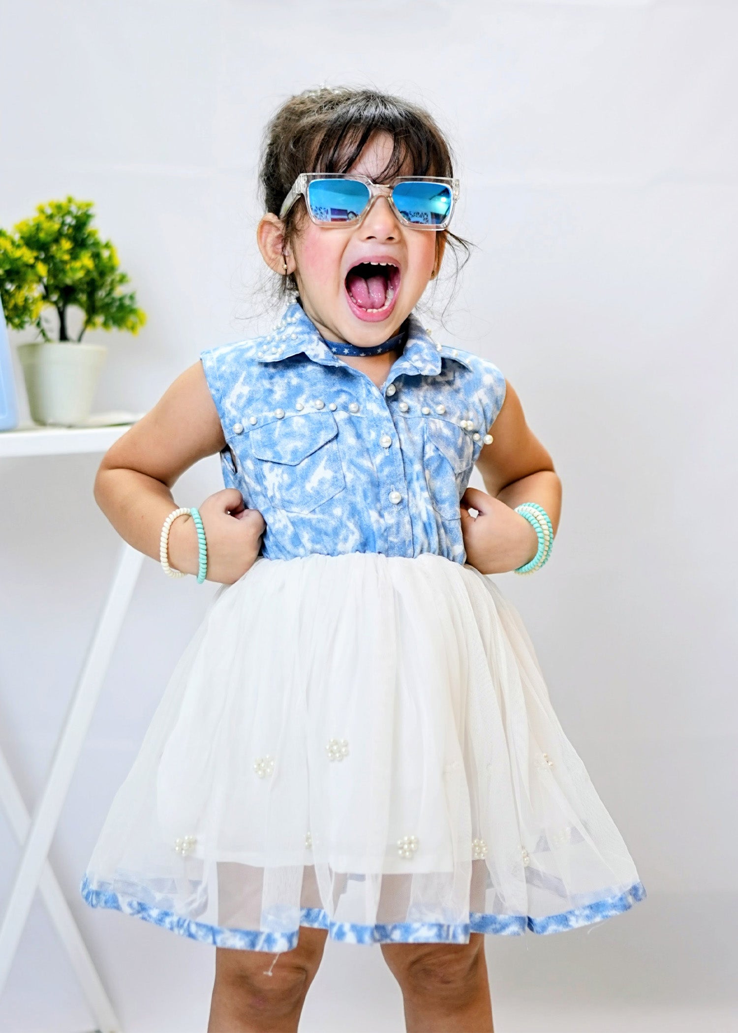 Modest - Denim Pearl - Net - 1 Piece Frock