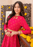 Modest - Pink Rawsilk Printed Frock For Girl - 3 Piece