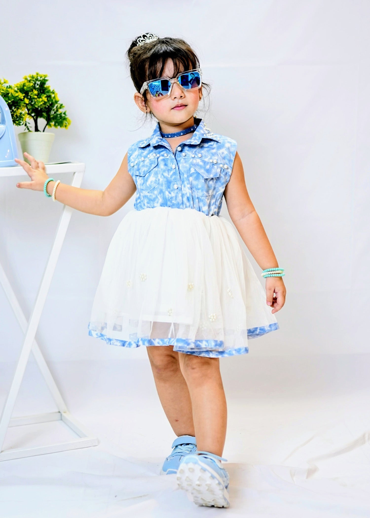 Modest - Denim Pearl - Net - 1 Piece Frock
