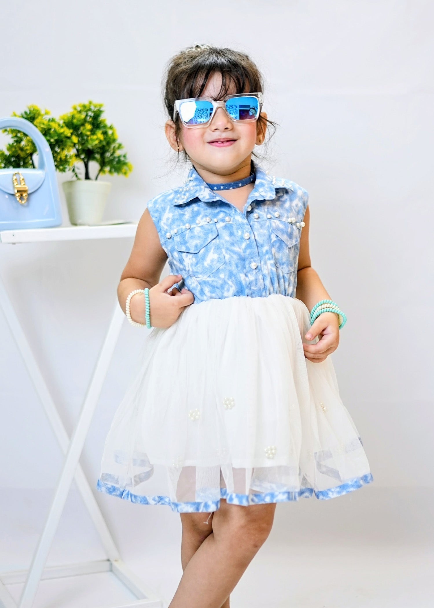 Modest - Denim Pearl - Net - 1 Piece Frock