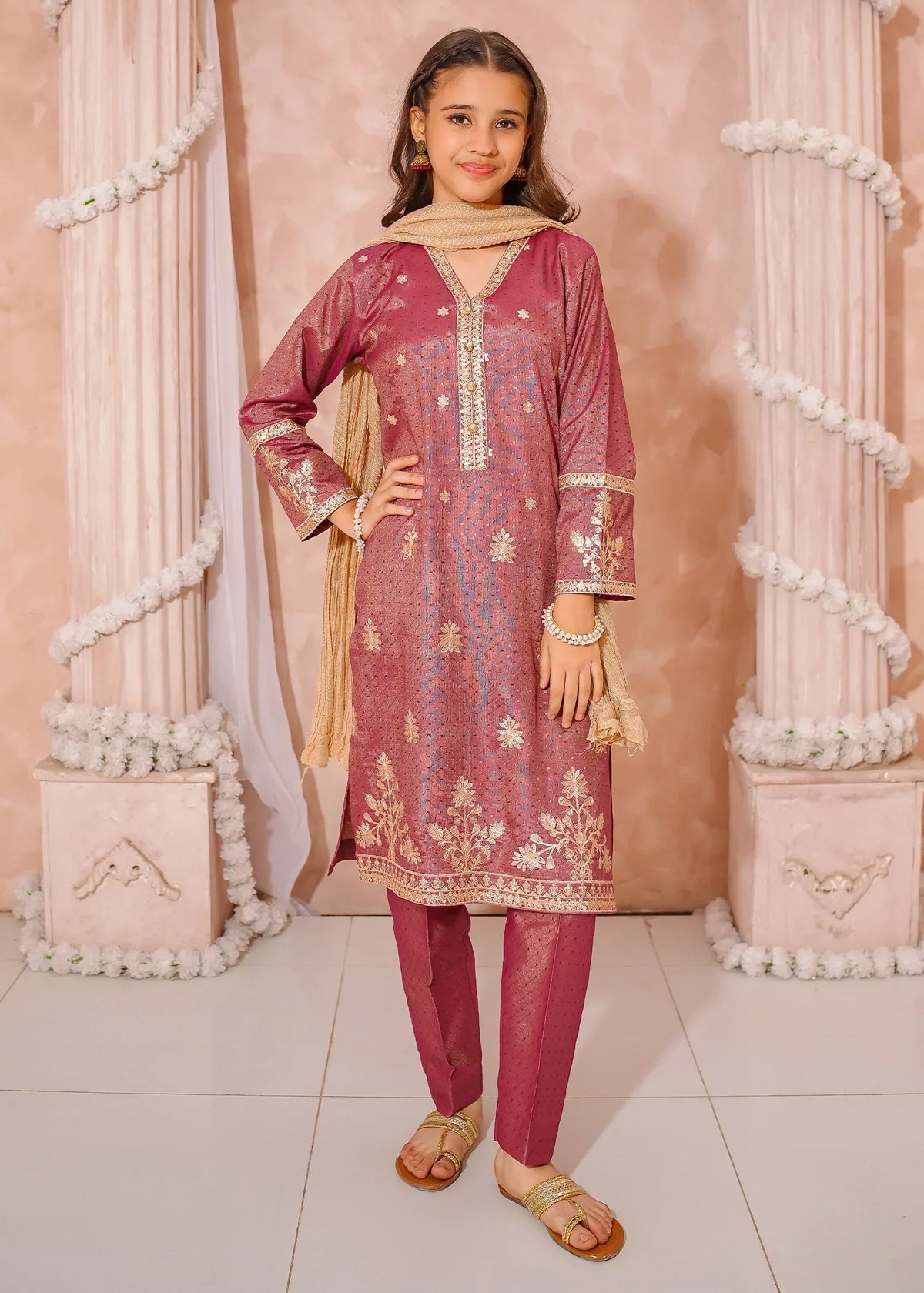 Modest - Maysuri Embroidered Suit For Girl - 3 Piece