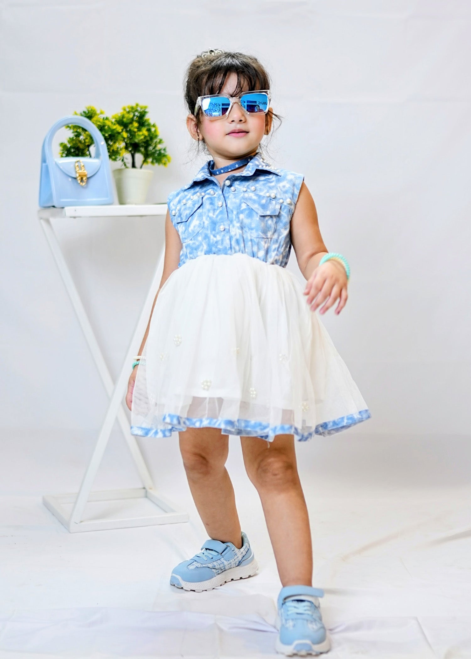 Modest - Denim Pearl - Net - 1 Piece Frock